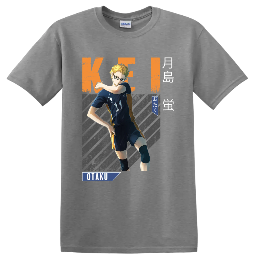 Kei Tsukishima volleyball anime graphic with Karasuno number 11 and OTaku text on a Sport Grey T Shirt