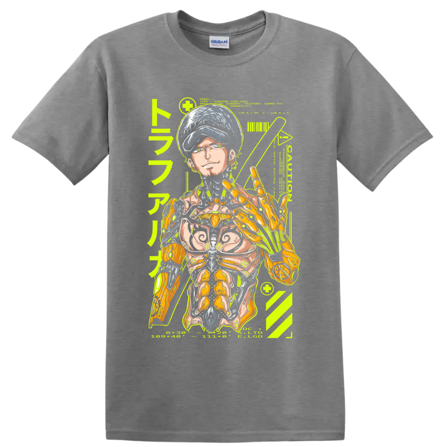 Trafalgar Law cyborg mecha manga graphic with sword and mechanical armor on a Sport Grey T Shirt