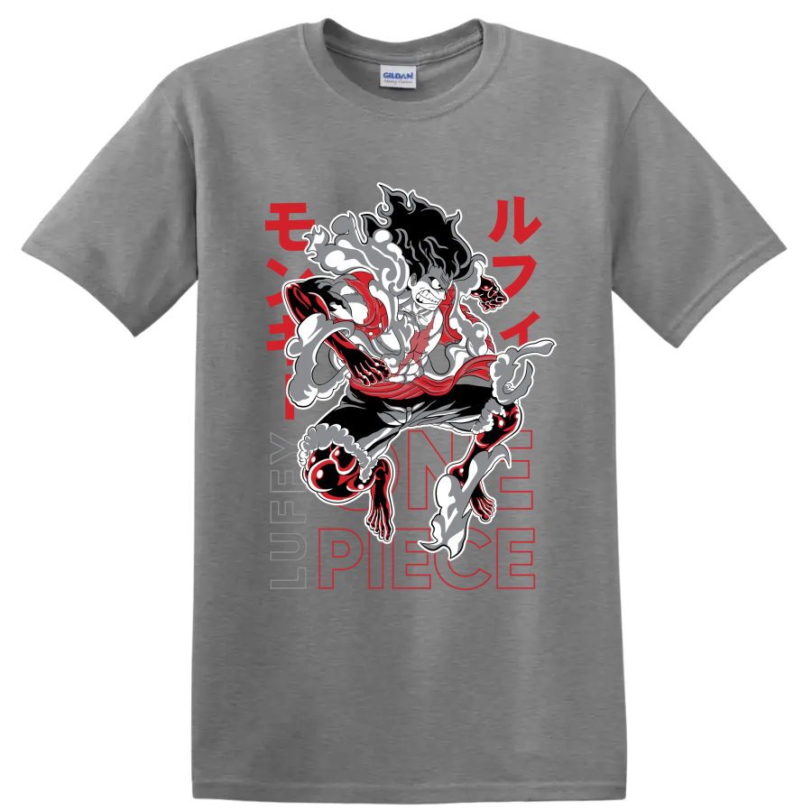 Monkey D. Luffy Gear 4 Snakeman manga-style action graphic with smoke effects on a Sport Grey T Shirt
