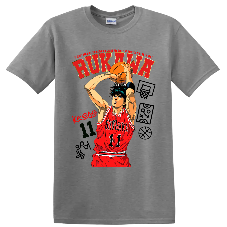 Kaede Rukawa Shohoku 11 manga basketball shooting graphic on a Sport Grey T Shirt