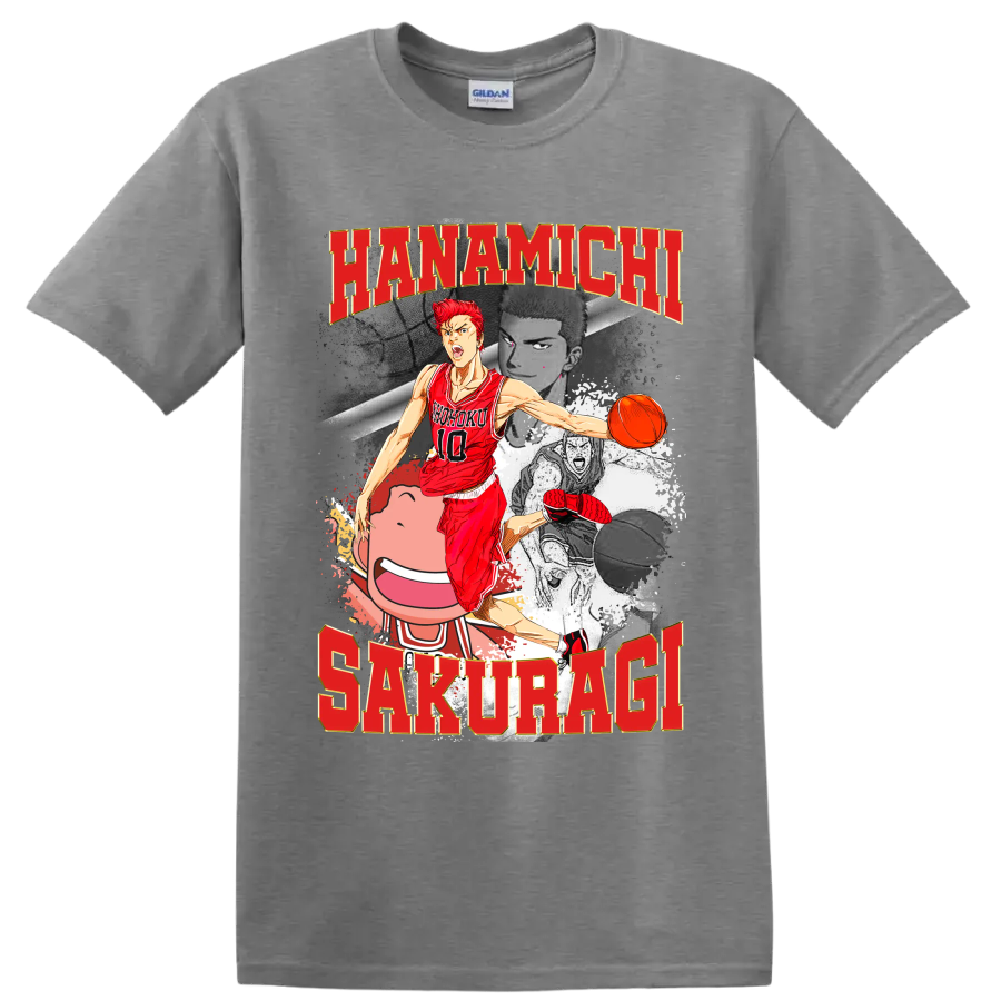 Hanamichi Sakuragi Slam Dunk manga basketball collage with red number 10 player on a Sport Grey T Shirt