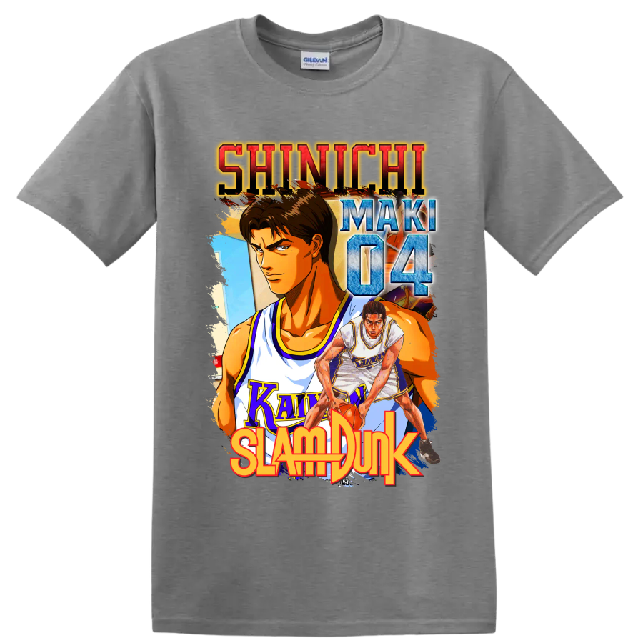 Shinichi Maki Slam Dunk manga-style Kainan basketball graphic with number 04 on a Sport Grey T Shirt