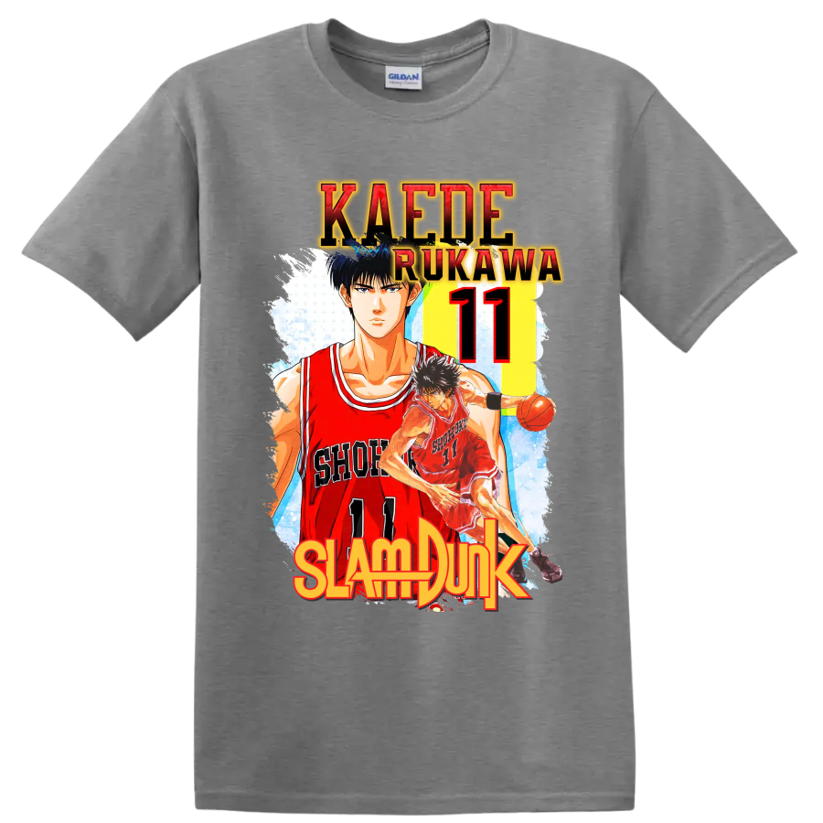 Kaede Rukawa Slam Dunk Shohoku number 11 manga basketball graphic print on a Sport Grey T Shirt