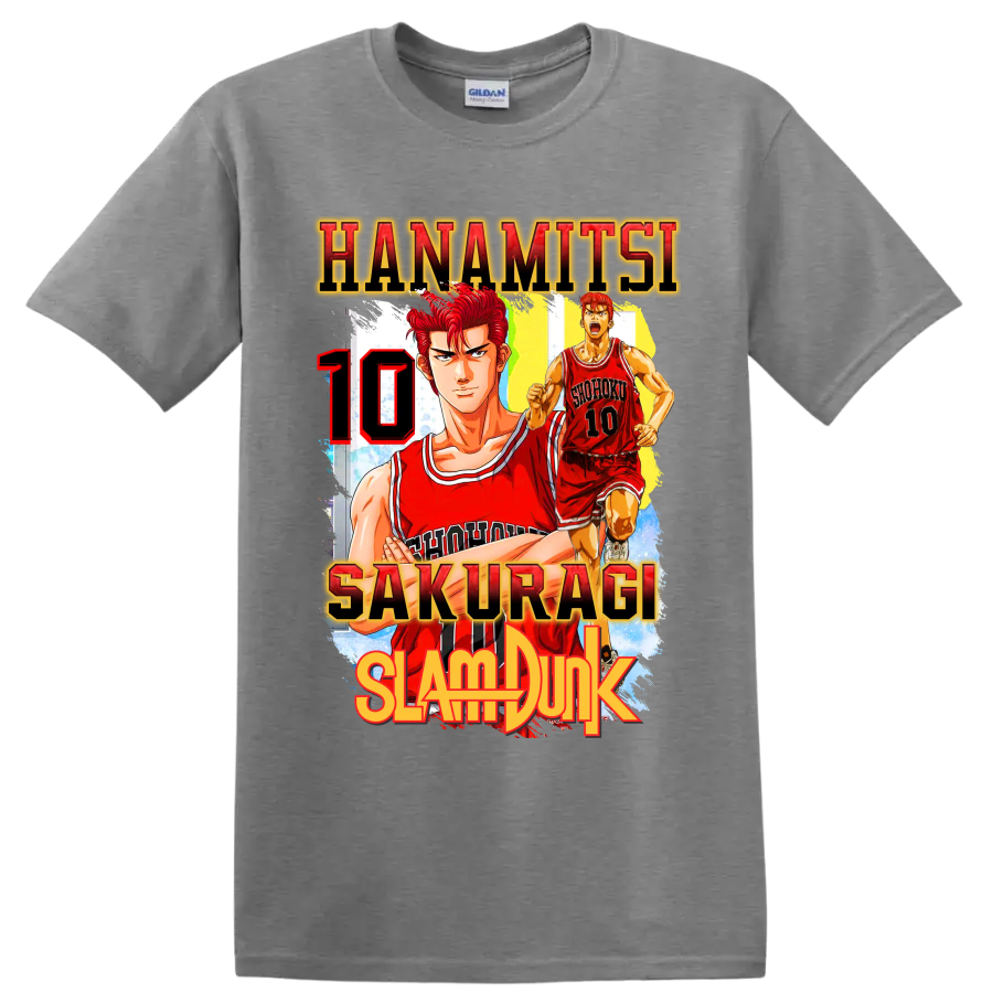 Hanamichi Sakuragi Slam Dunk manga basketball graphic with red number 10 on a Sport Grey T Shirt