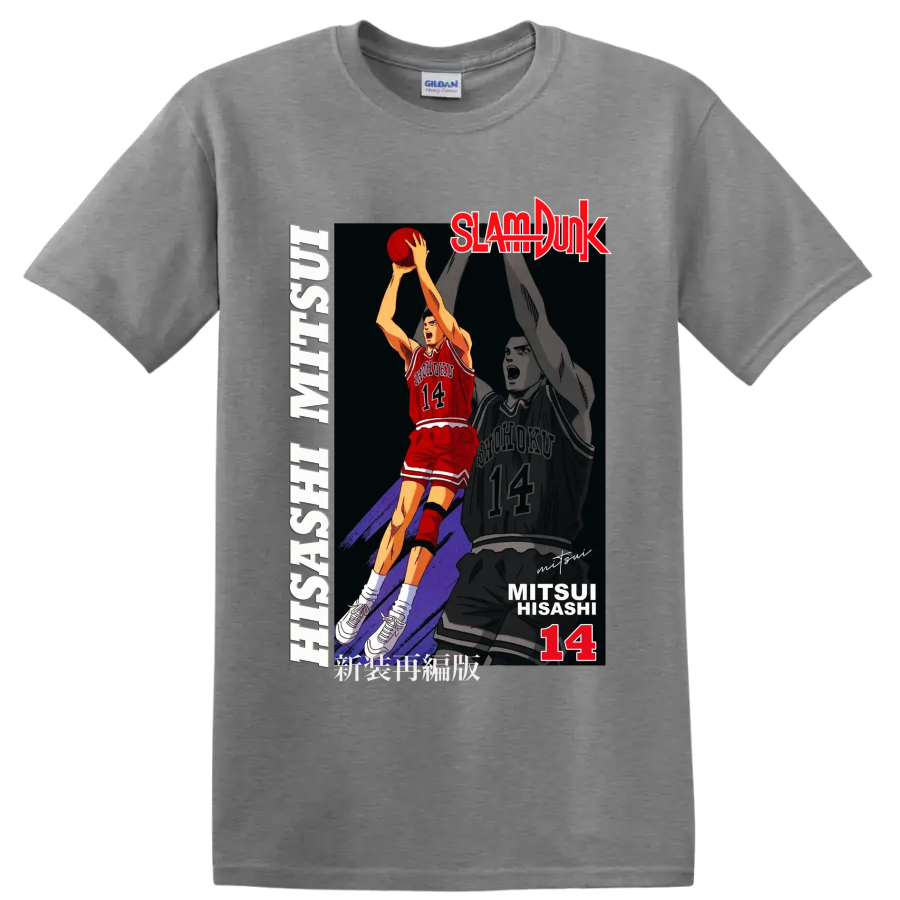 Hisashi Mitsui No. 14 Slam Dunk basketball action manga graphic print on a Sport Grey T Shirt