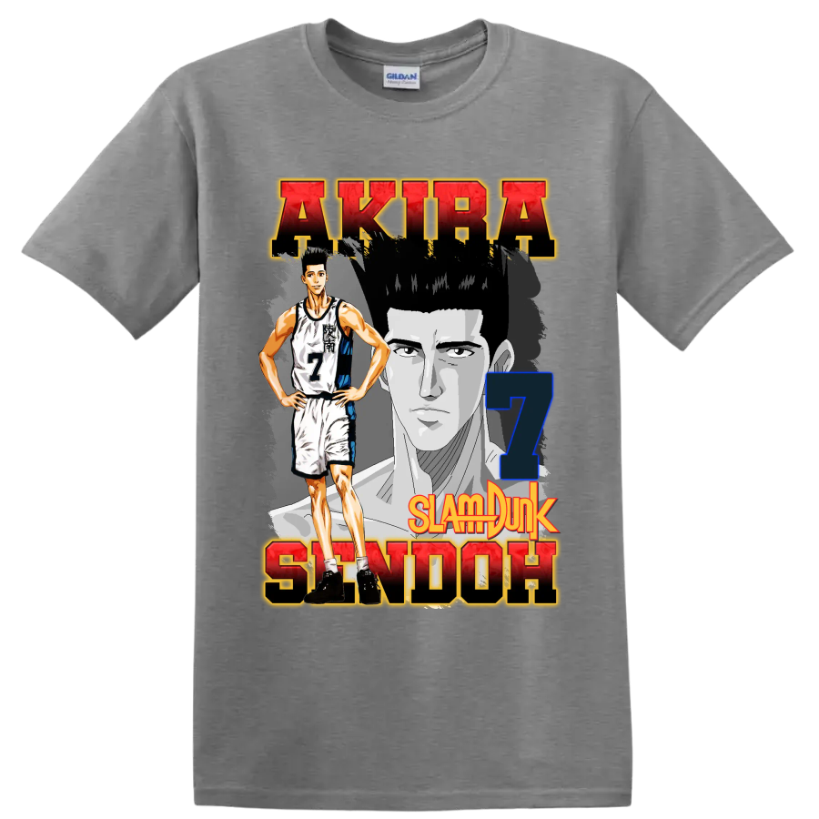 Akira Sendoh Slam Dunk manga basketball graphic with number 7 portrait art on a Sport Grey T Shirt