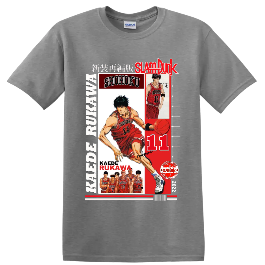 Kaede Rukawa Slam Dunk Shohoku basketball collage with number 11 and player portraits on a Sport Grey T Shirt