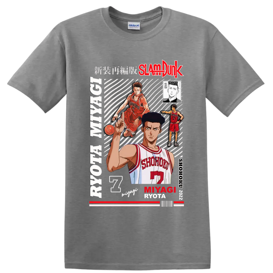Ryota Miyagi Slam Dunk manga collage with Shohoku number 7 basketball artwork on a Sport Grey T Shirt