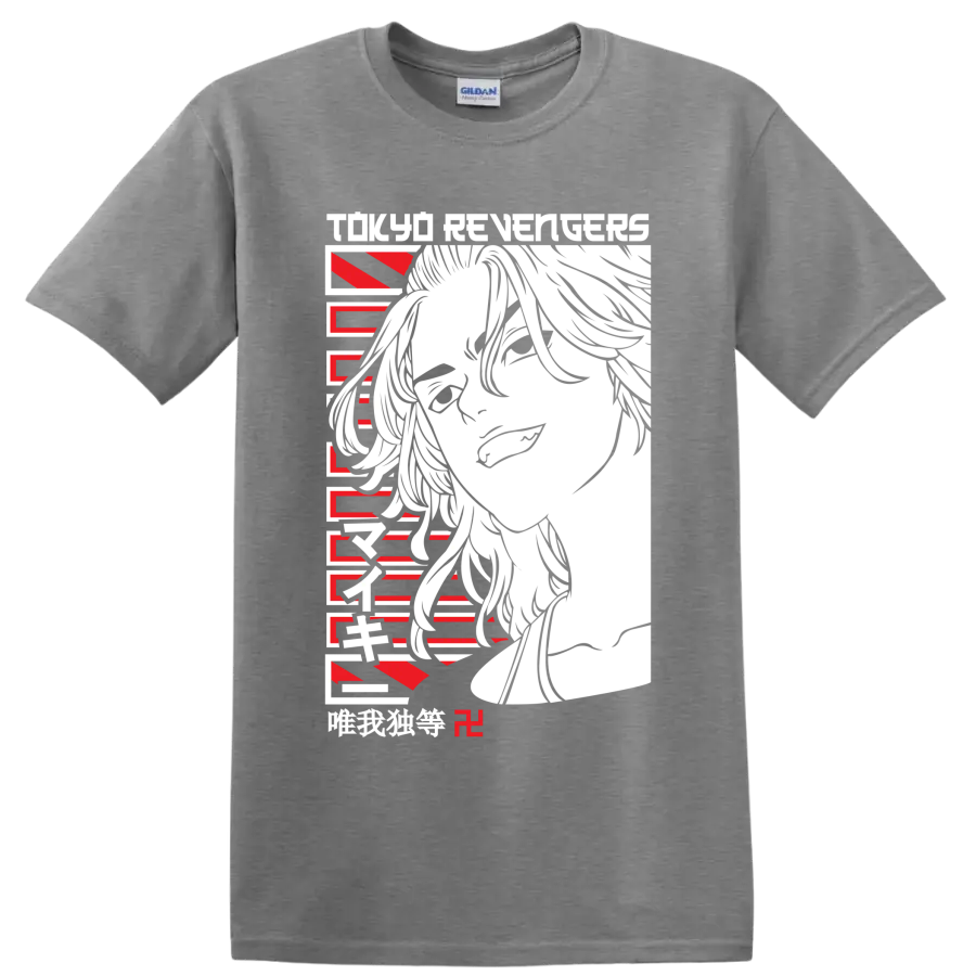 Ken Ryuguji Draken portrait in bold red and black Tokyo Revengers anime art on a Sport Grey T Shirt