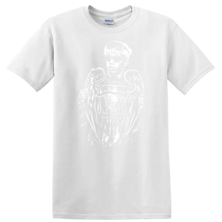 Retro black and white soccer portrait of Lamine Yamal style - White