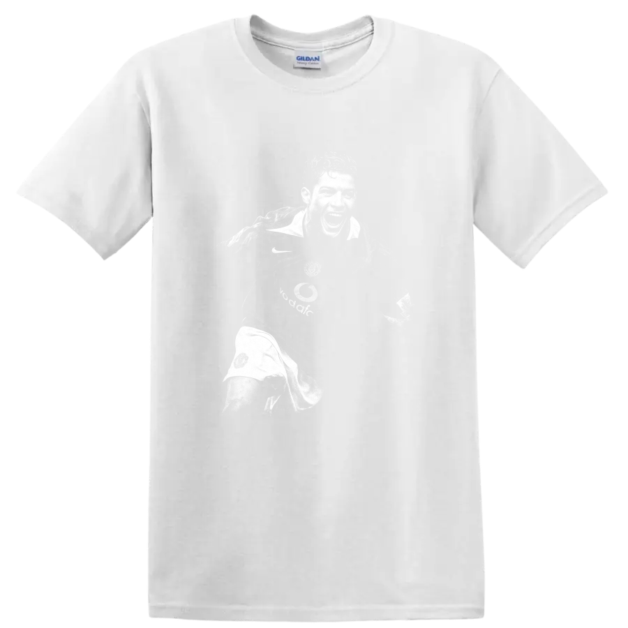 Retro black and white Cristiano Ronaldo soccer portrait graphic T - White