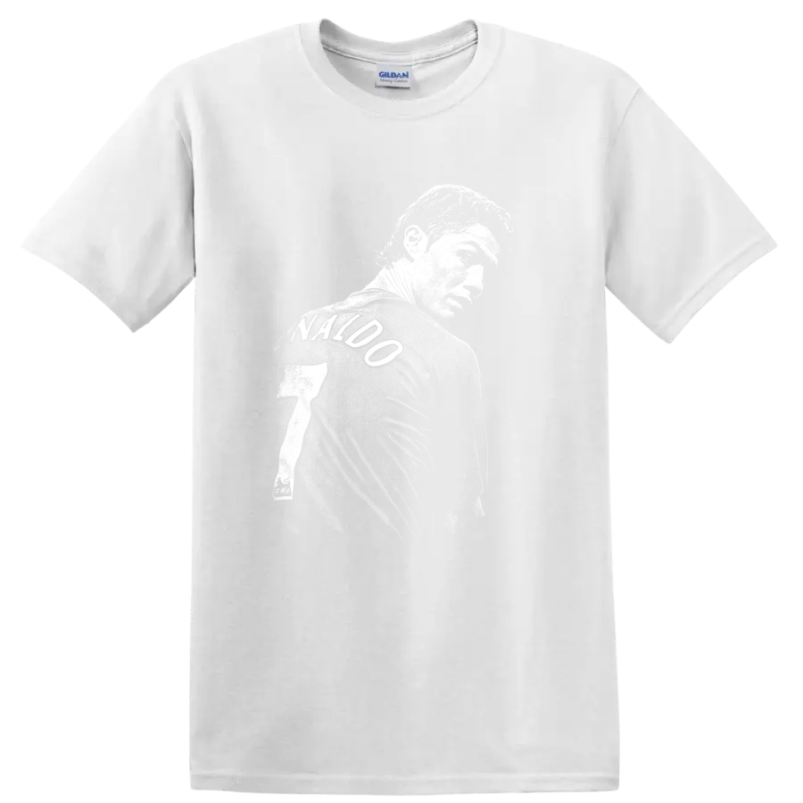 Retro soccer portrait of Cristiano Ronaldo style graphic T - White