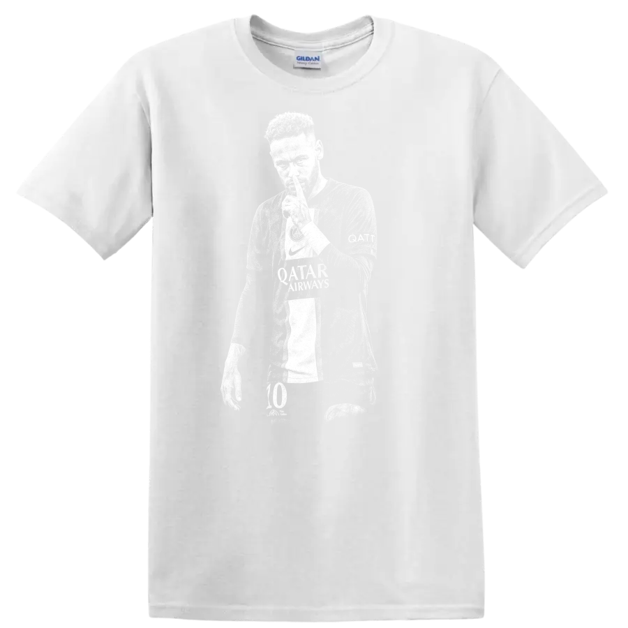 Retro soccer player portrait silhouette design inspired by Neymar Jr. T - White