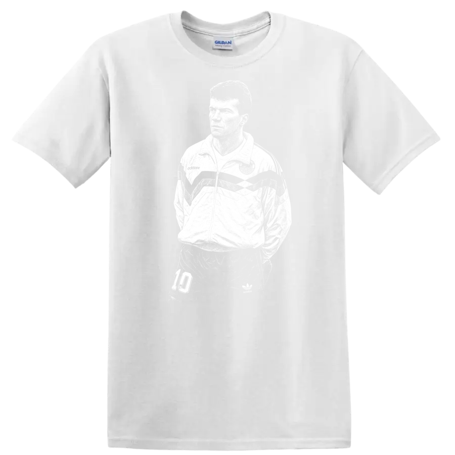 Retro soccer legend portrait graphic T Shirt inspired by Matthias - White