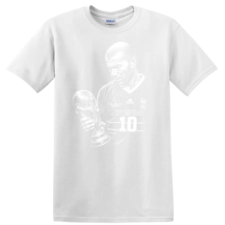Retro black and white Zinedine Zidane soccer portrait T shirt - White