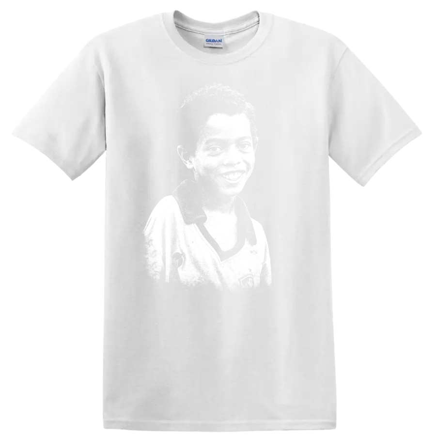 Retro pixel-style soccer legend portrait inspired by Ronaldo de Assis Moreira T - White