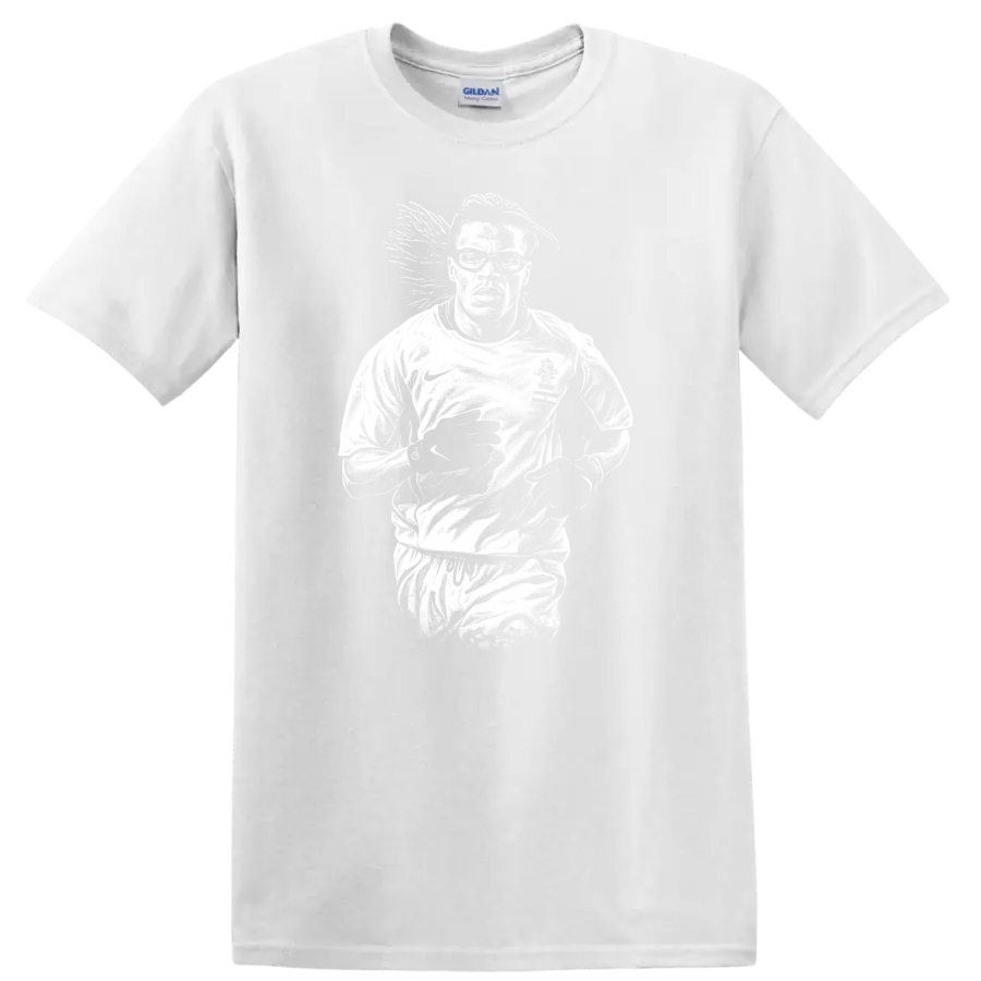 High-contrast retro soccer portrait of Edgar Davids inspired legend style T - White