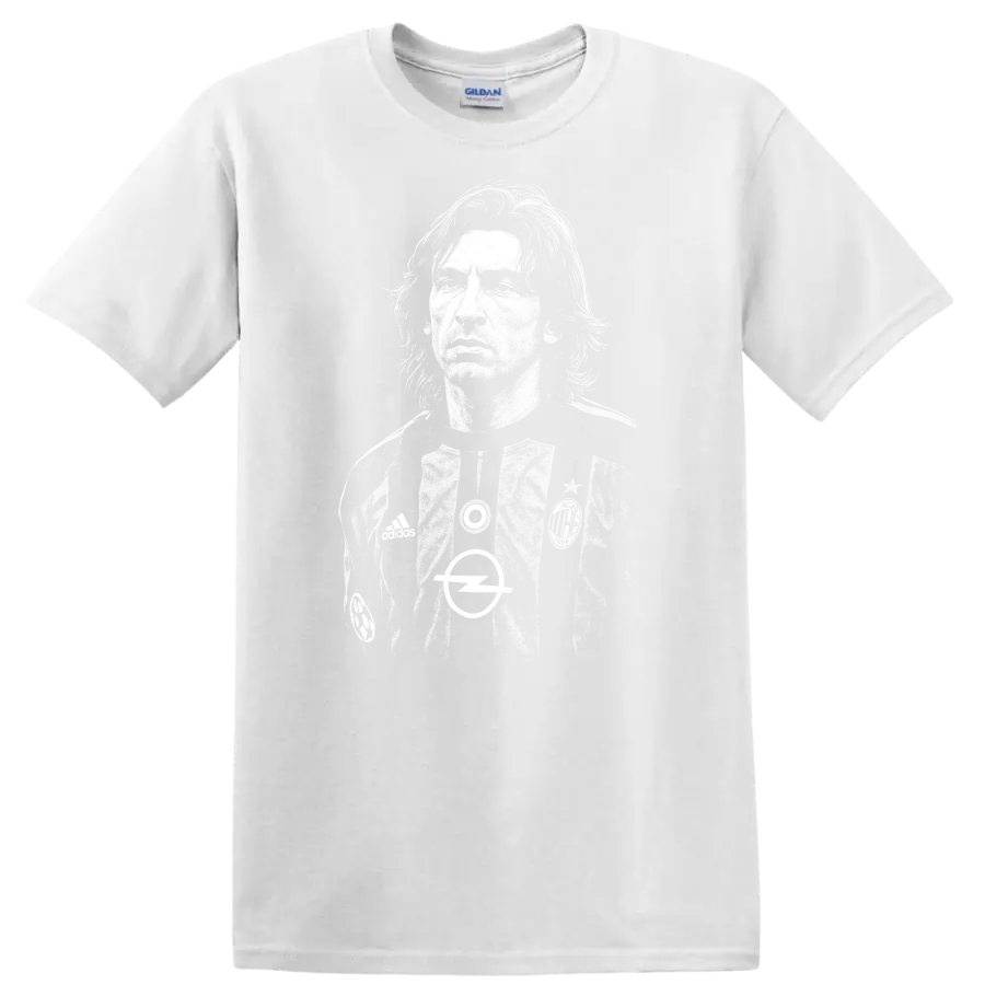 High-contrast retro Andrea Pirlo soccer portrait T Shirt - White