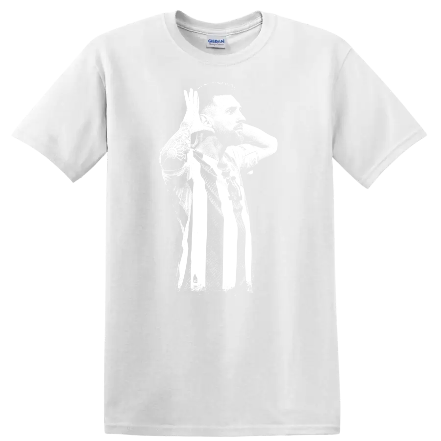 High-contrast retro soccer portrait of Lionel Messi style graphic - White