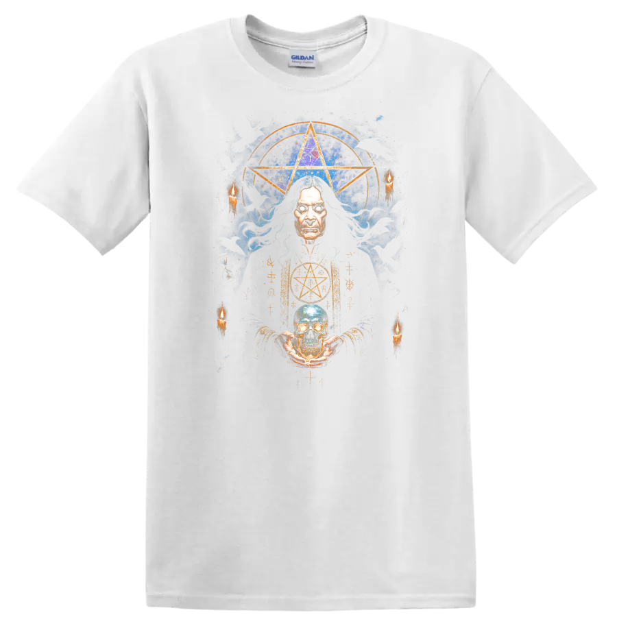 Heavy Metal Occult Legend Skull T Shirt Retro Rock Album Cover Style - White