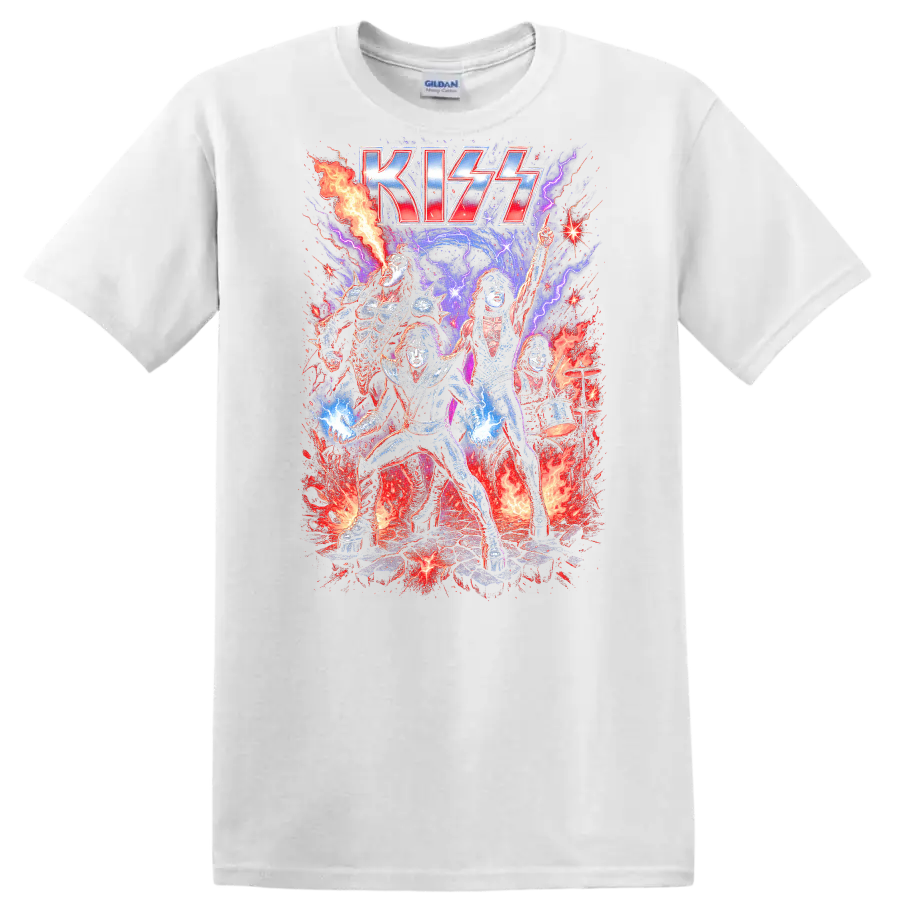 KISS Retro Heavy Metal Rock Band Album Cover Legend Style T Shirt - White