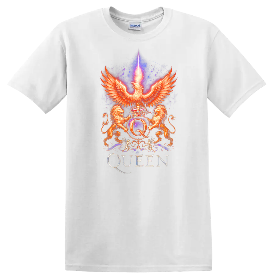 Retro Rock Queen Phoenix Crest Heavy Metal Band Style T Shirt - White