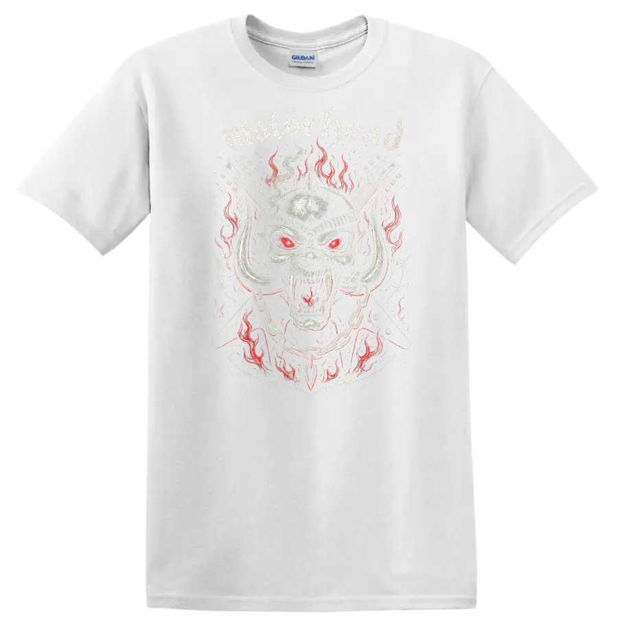 Motörhead Heavy Metal Skull Flames Retro Band Style T Shirt - White