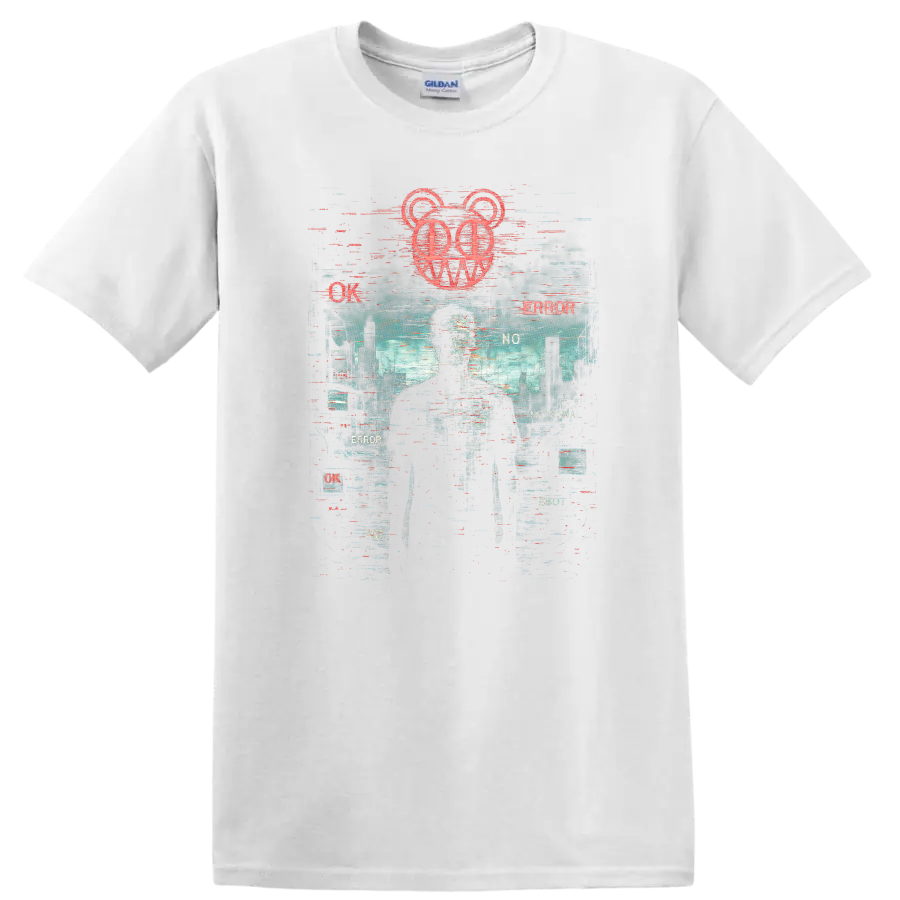 Retro Glitch Heavy Metal Album Cover Style T Shirt - White