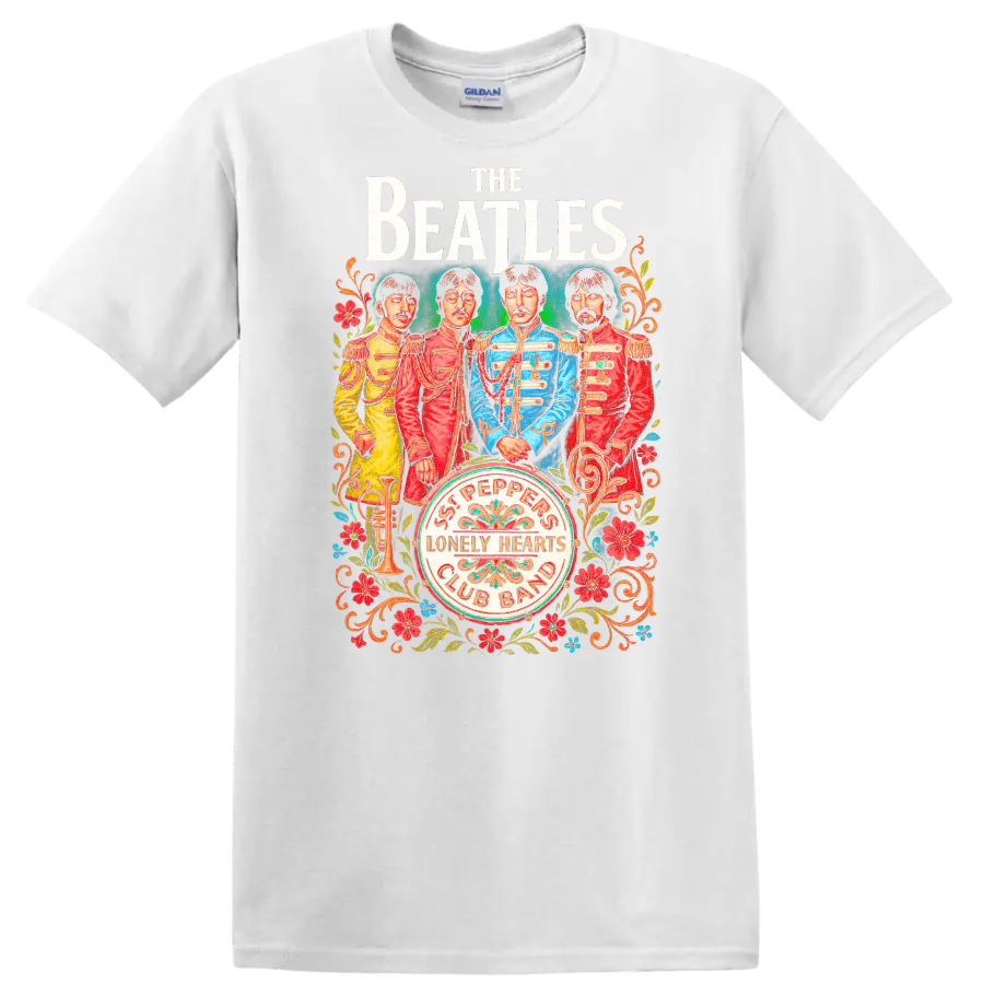 The Beatles Sgt. Pepper Inspired Retro Rock Legend T Shirt - White