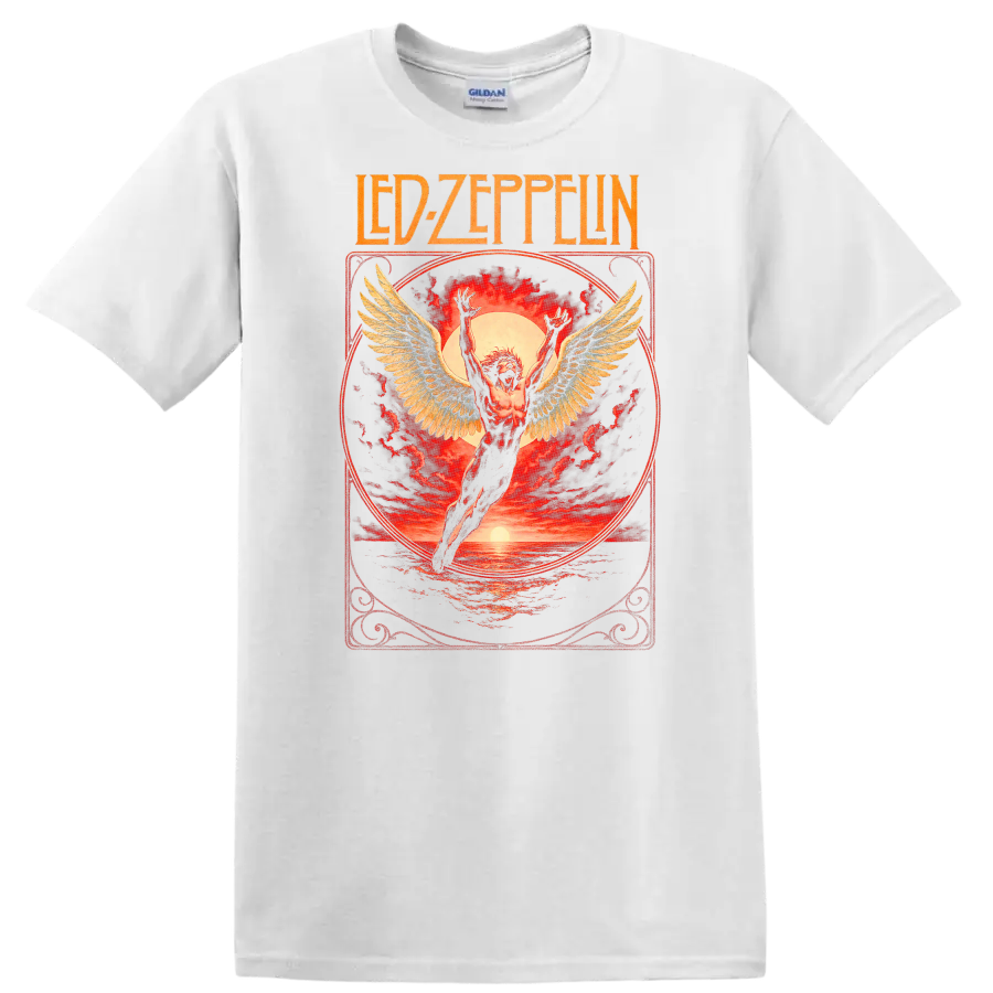 Led Zeppelin Retro Heavy Metal Album Cover Style T Shirt - White