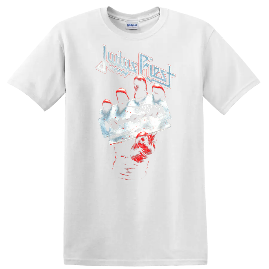 Judas Priest Retro Heavy Metal Hand Claw T Shirt Album Cover Legend - White