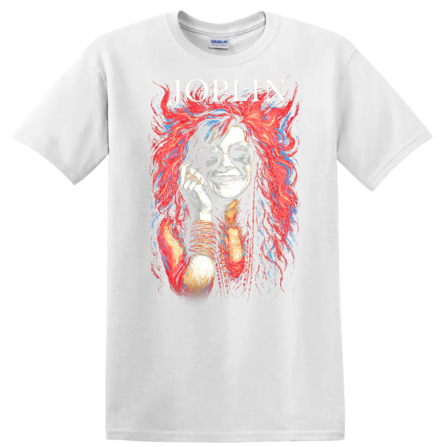 Joplin Retro Rock Heavy Metal Album Style Portrait T Shirt - White