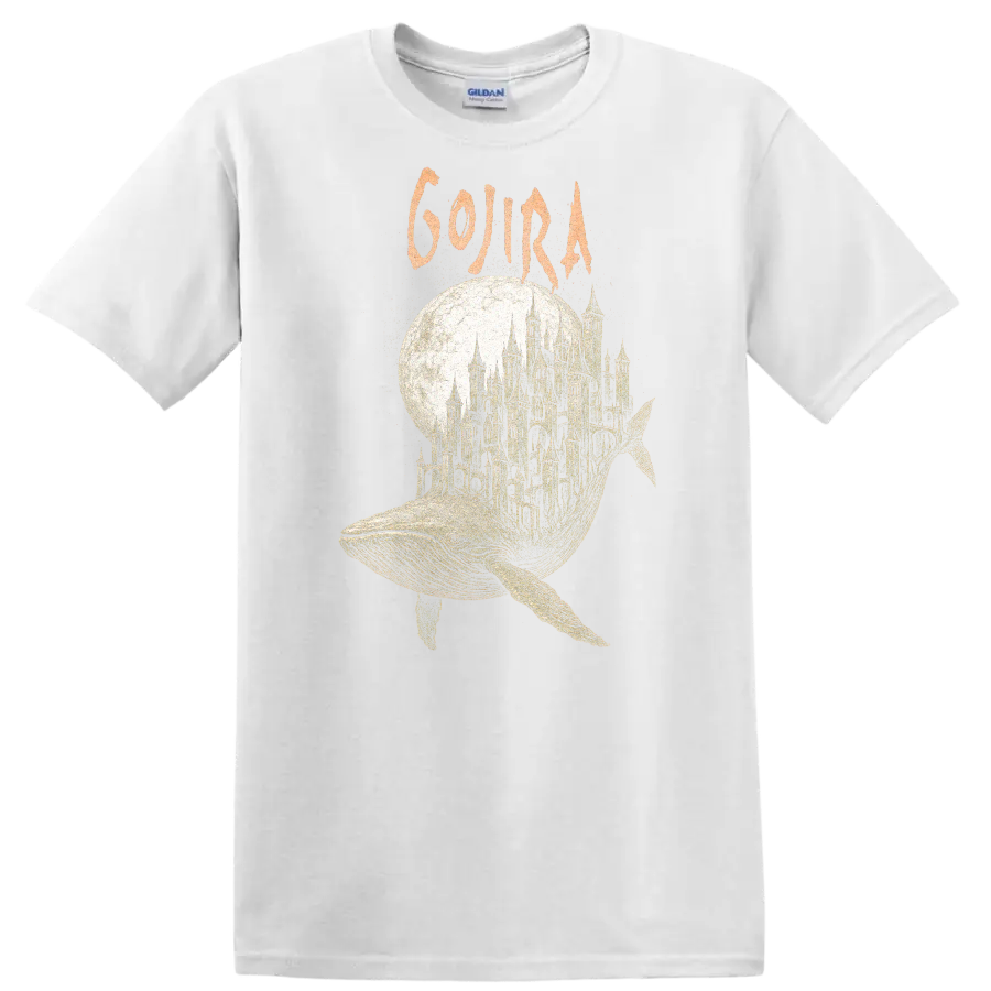 Retro Rock Whale Castle Heavy Metal Album Cover T Shirt - White