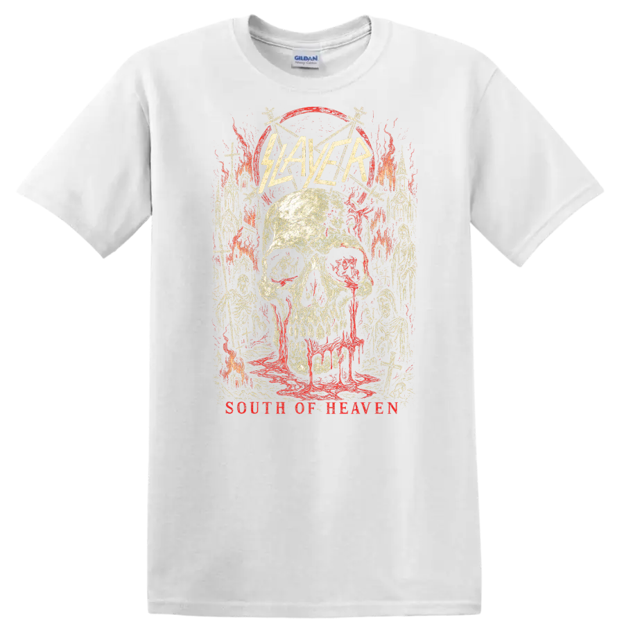 Slayer South of Heaven Retro Heavy Metal Skull T Shirt - White