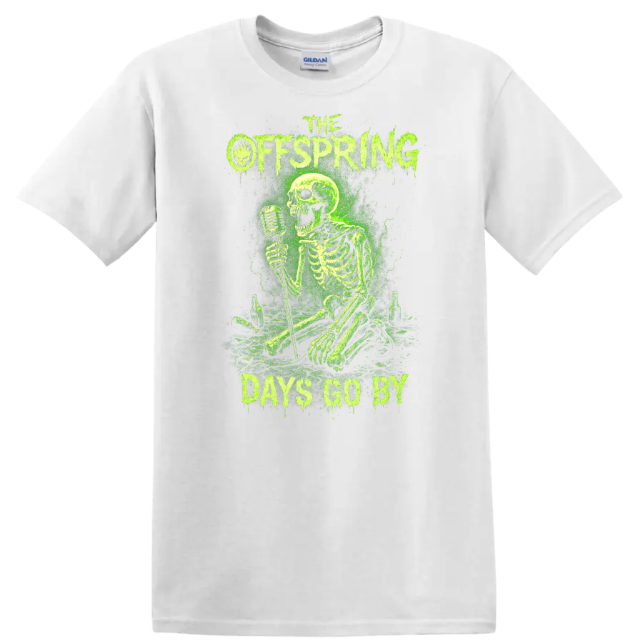 The Offspring Days Go By Green Skeleton Retro Rock T Shirt - White
