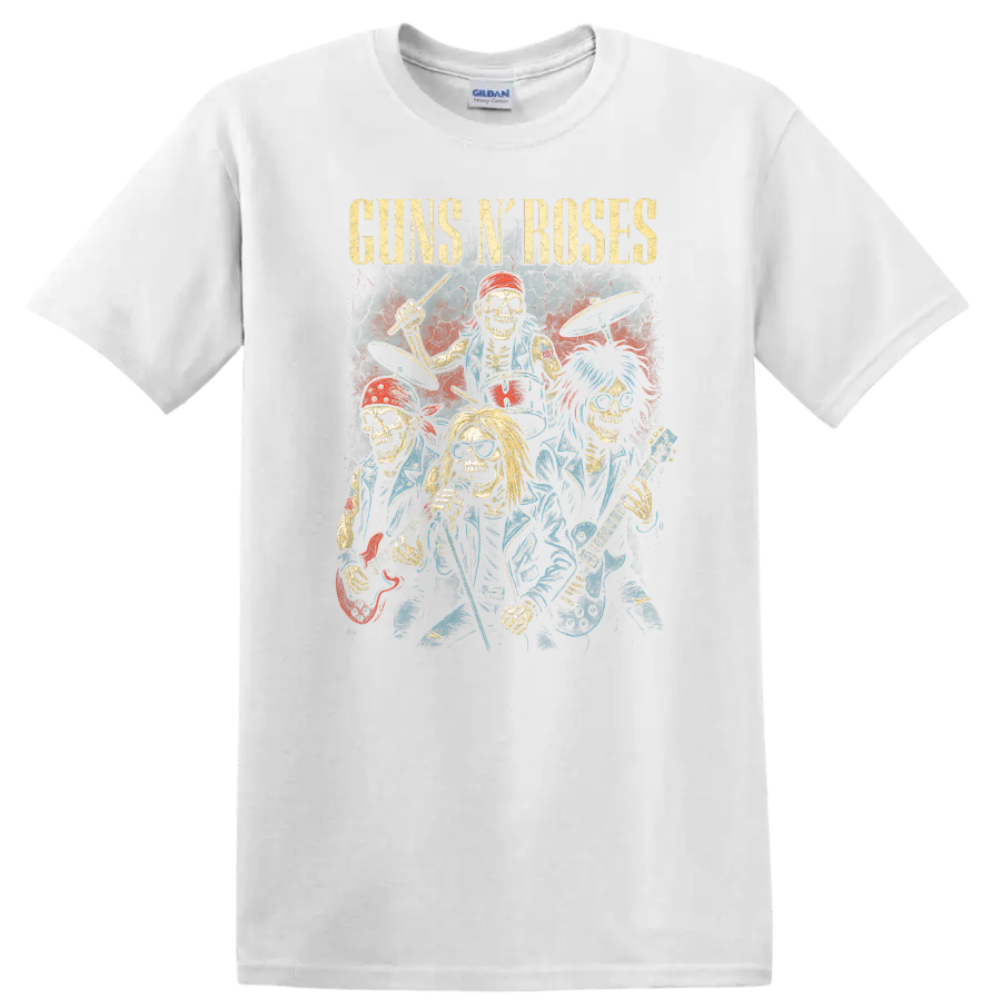 Guns N' Roses Retro Heavy Metal Band Album Cover Style T Shirt - White