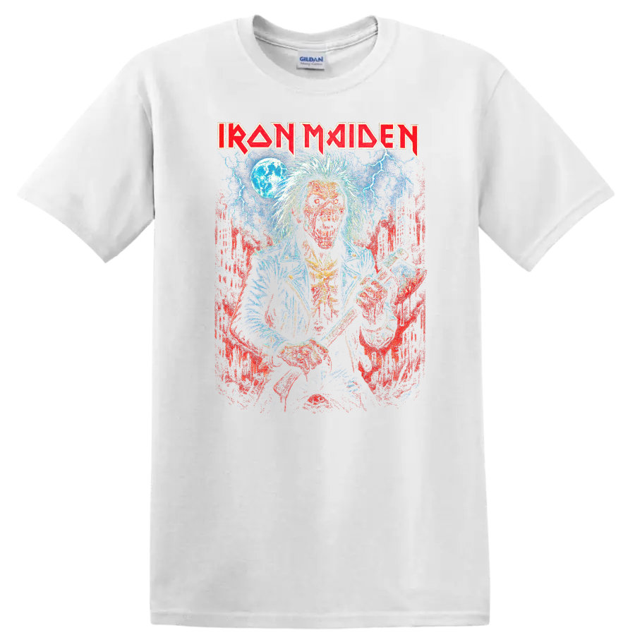 Iron Maiden Retro Heavy Metal Album Art Distressed T Shirt - White