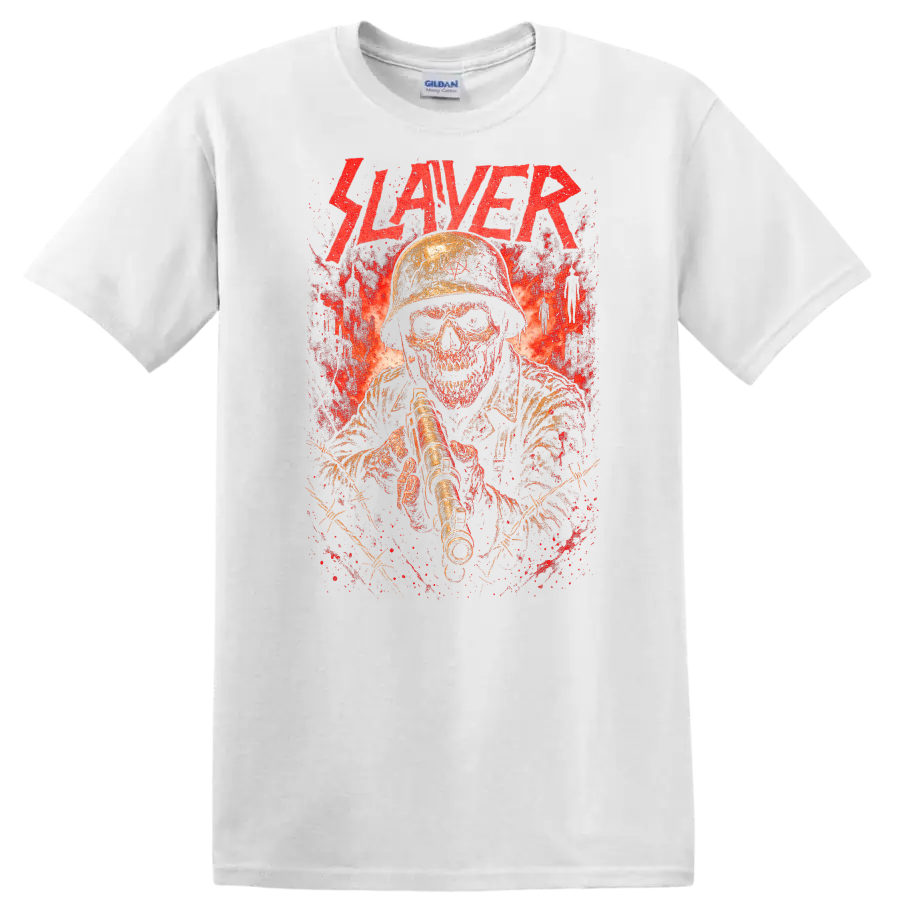 Retro Slayer Heavy Metal Skull Soldier T Shirt Album Cover Style - White