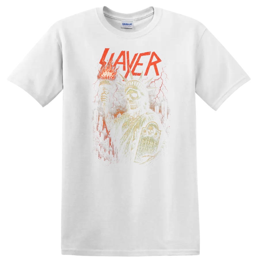 Retro Slayer Heavy Metal Album Art Skull Torch T Shirt - White