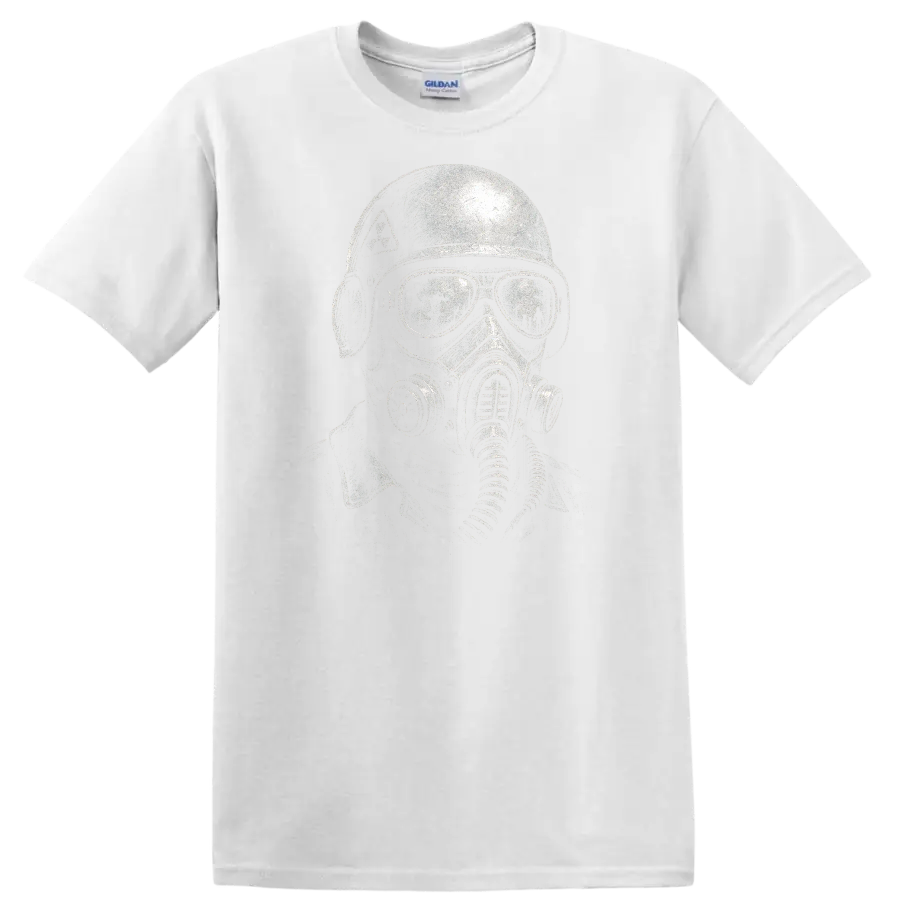 Retro Heavy Metal Gas Mask Skull T Shirt Vintage Rock Album Cover Style - White