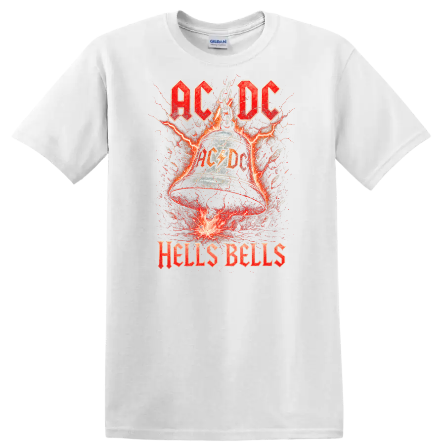 AC/DC Hells Bells Retro Heavy Metal Lightning T Shirt - White
