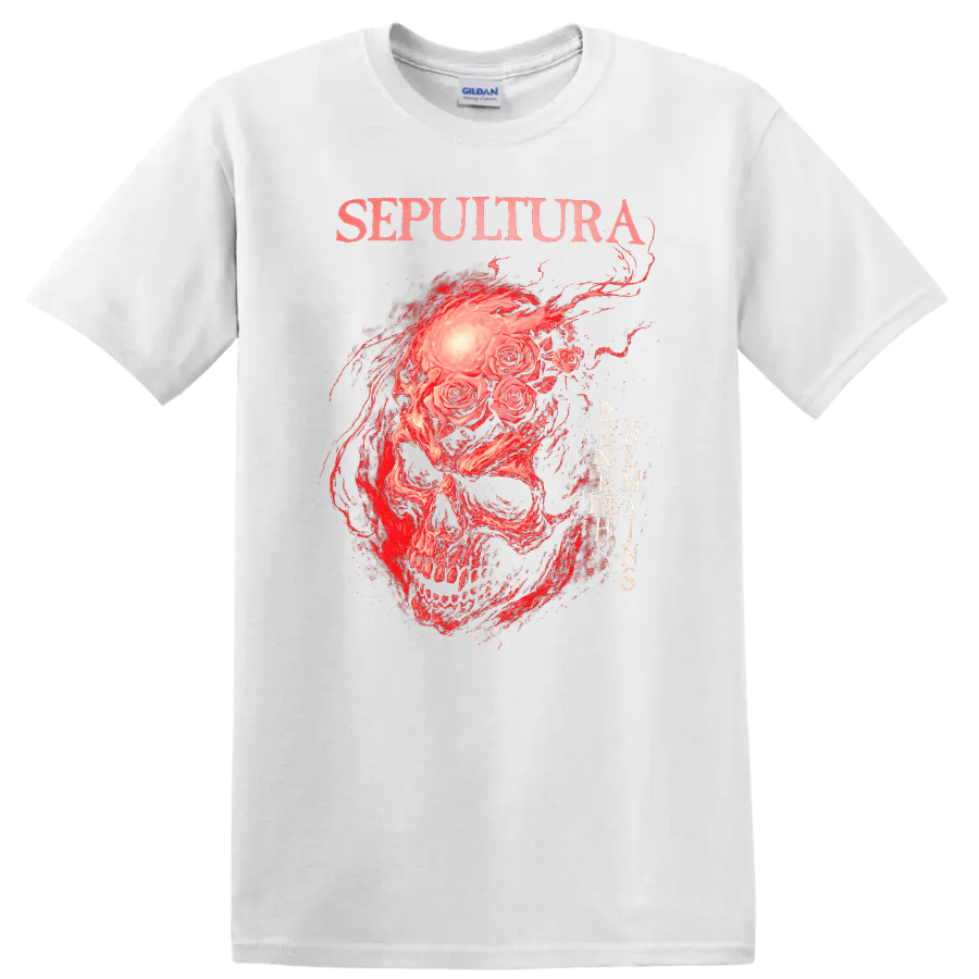 Sepultura Skull Roses Retro Heavy Metal Band Album Cover T Shirt - White
