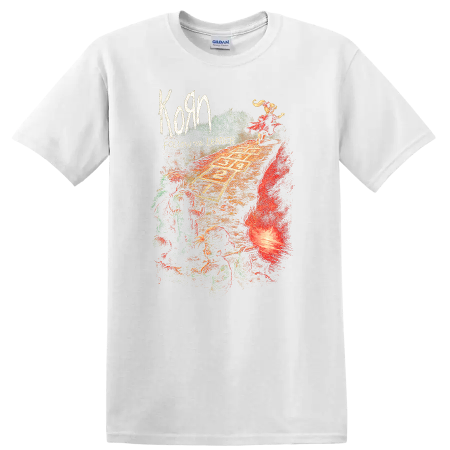 Korn Follow the Leader Retro Heavy Metal Album Art T Shirt - White