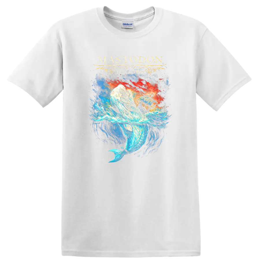 Mastodon Leviathan Retro Heavy Metal Album Art T Shirt - White