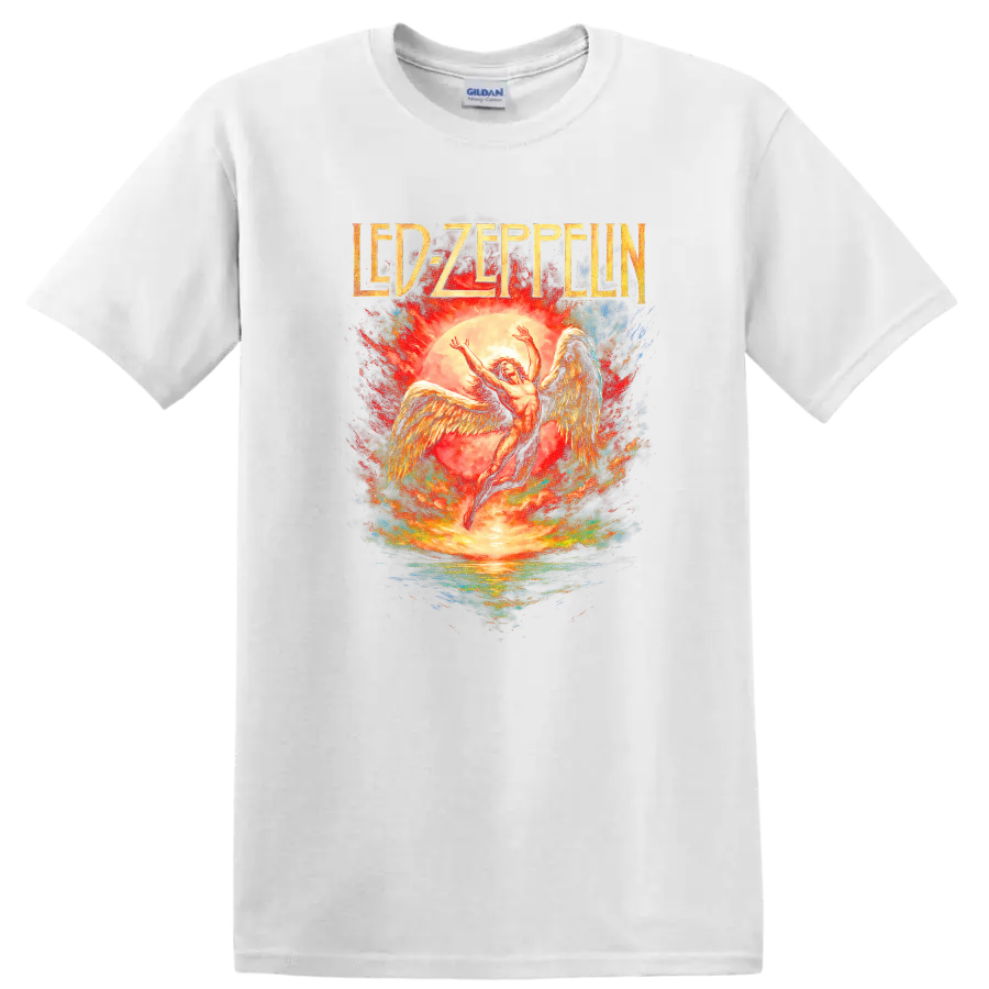 Led Zeppelin Retro Heavy Metal Album Cover Legend Style T Shirt - White