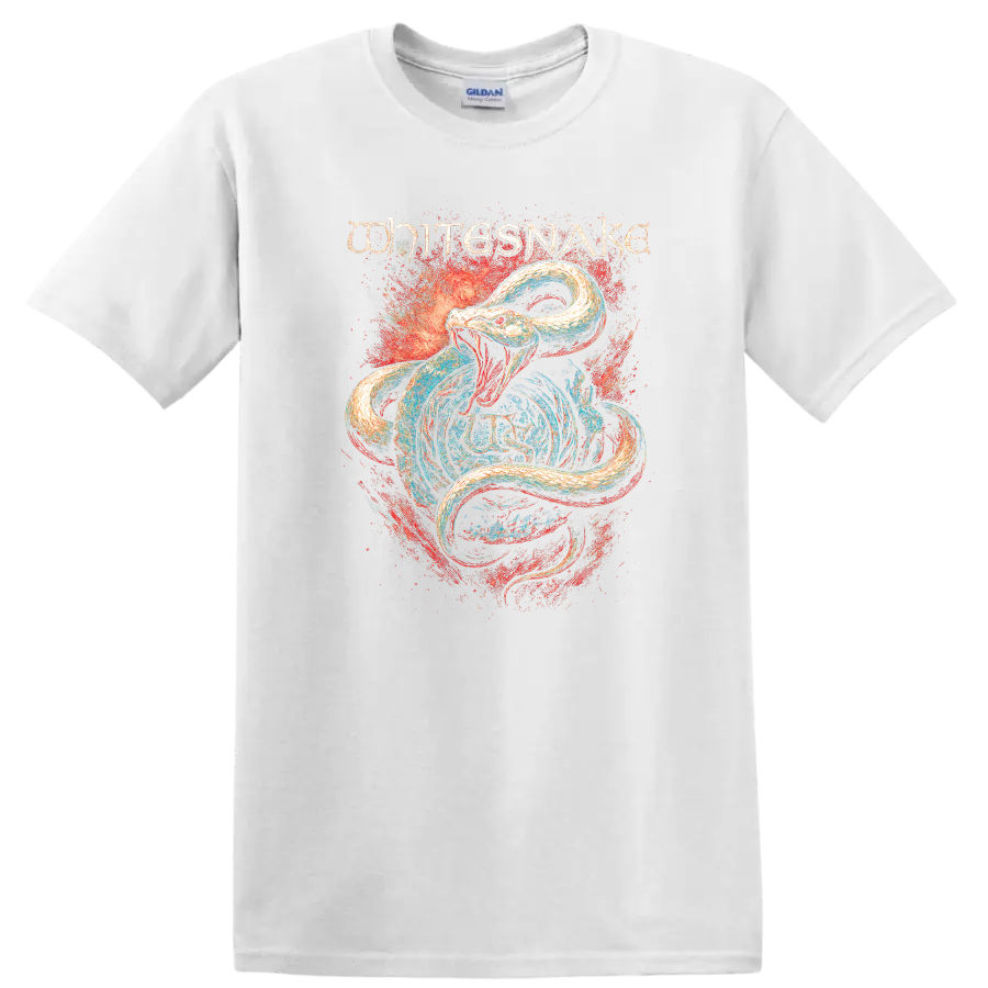 White Snake Retro Heavy Metal Album Cover Style T Shirt - White