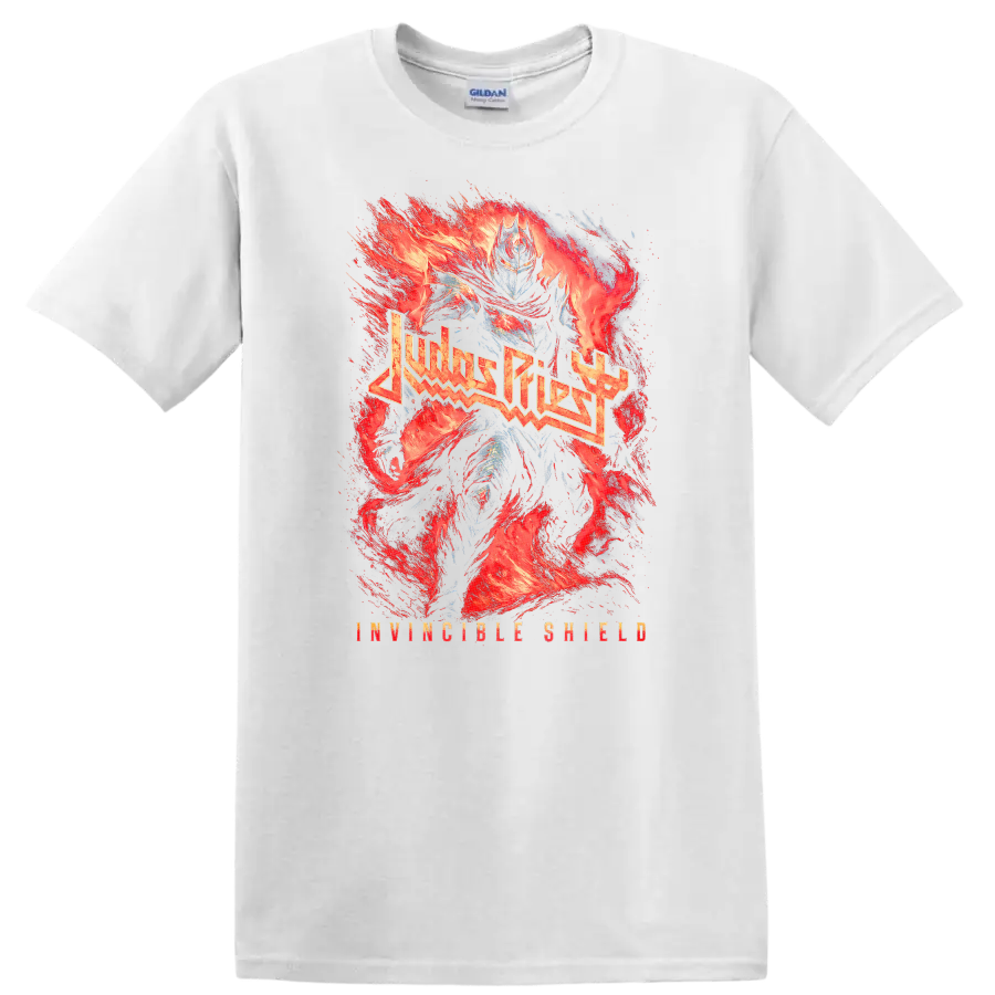 Judas Priest Heavy Metal Flame Art T Shirt Retro Rock Band Tribute - White