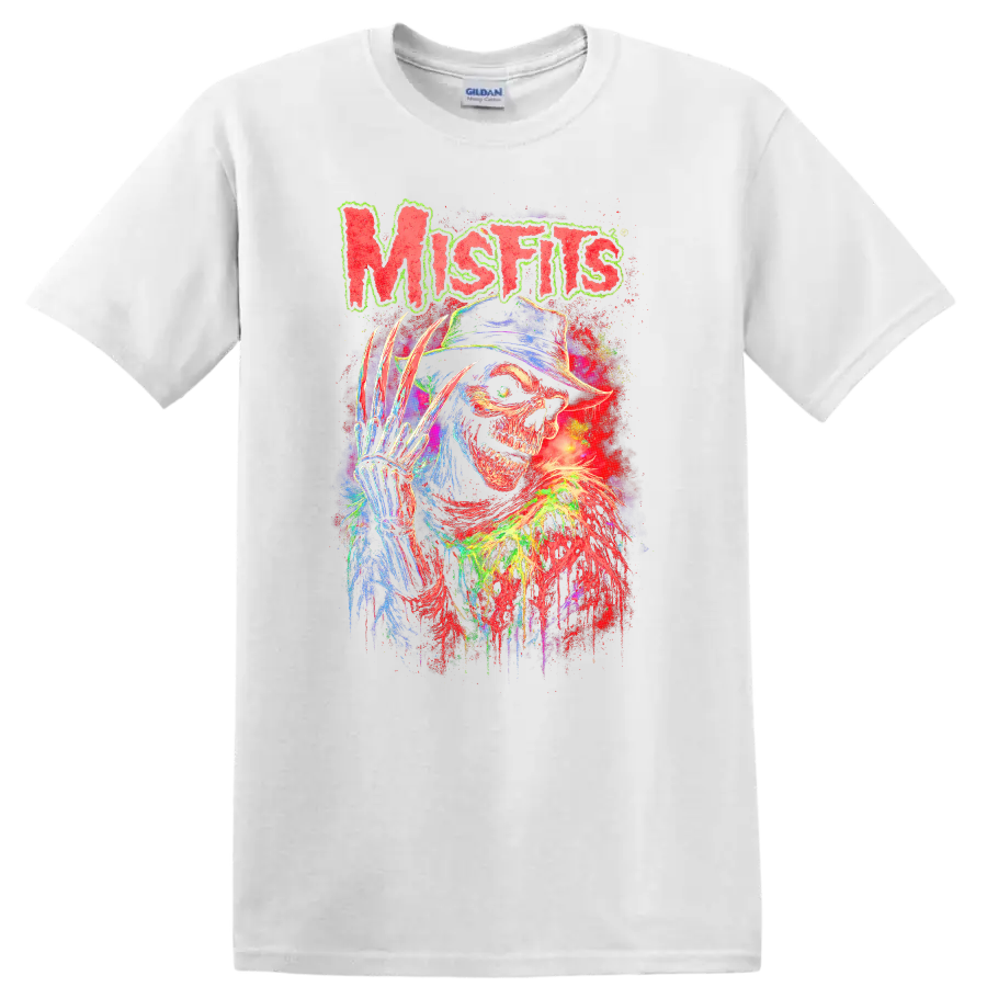 Misfits Neon Horror Skull Retro Rock Heavy Metal T Shirt - White
