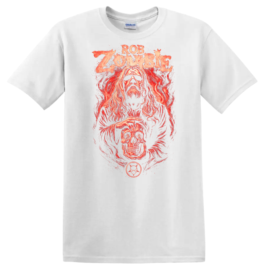 Rob Zombie Heavy Metal Album Art Style Red Graphic T Shirt - White