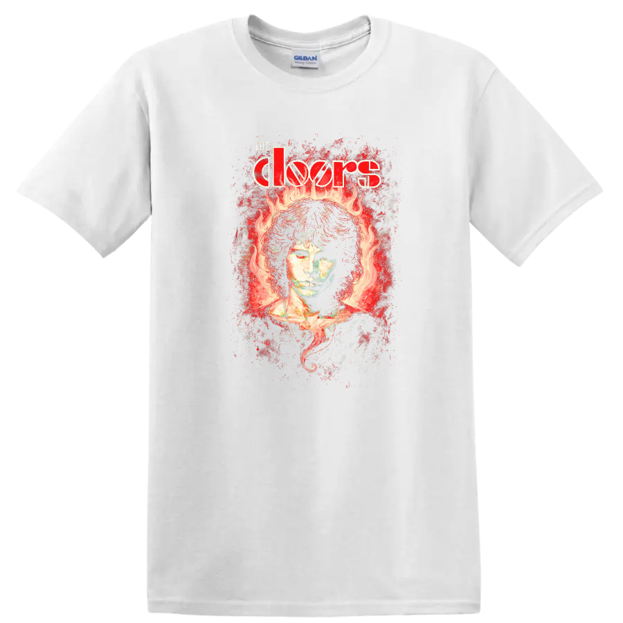 The Doors Retro Rock Flame Portrait Album Cover T Shirt - White